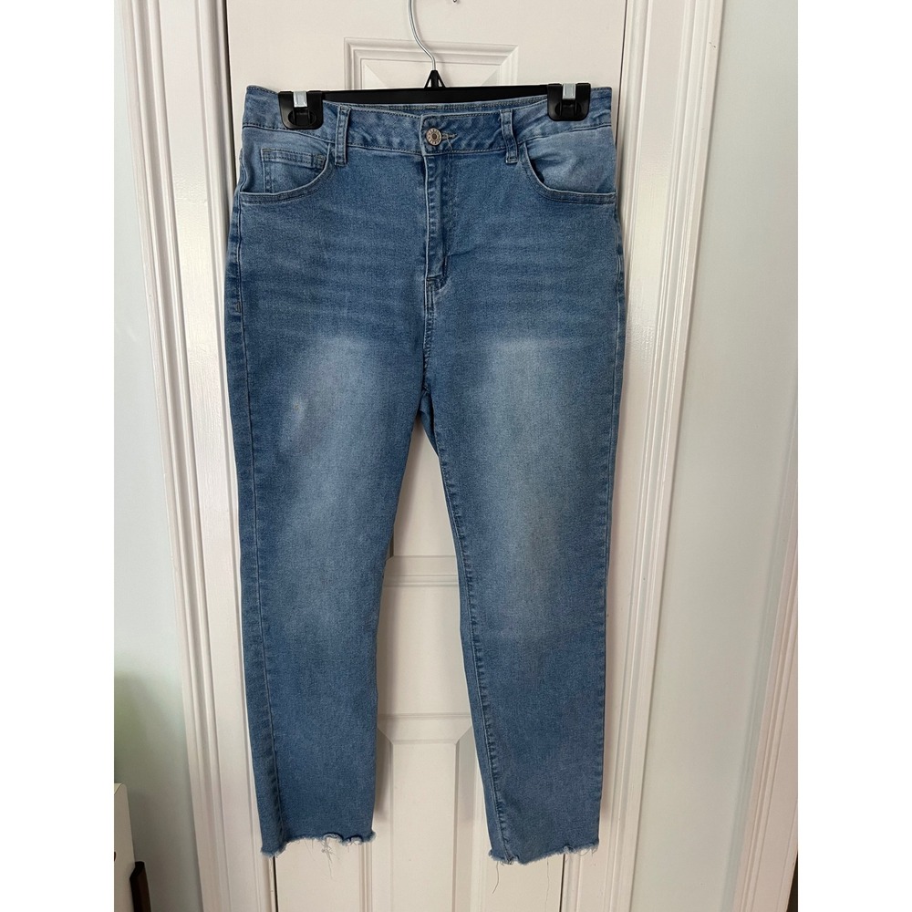 Unbranded High Waisted Raw Hem Skinny Jeans Medium Wash Blue XL TMK0160-4